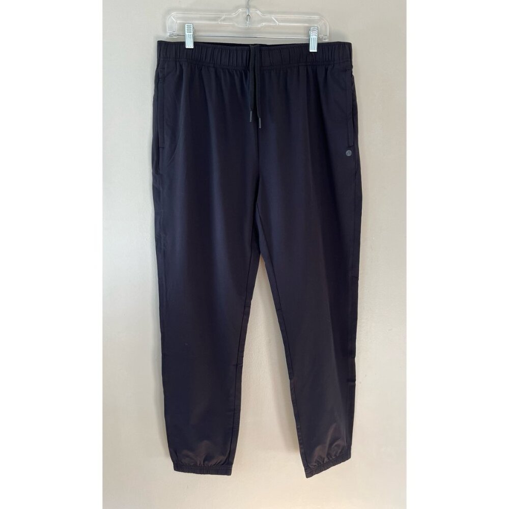 Apana Sz L Black Napa Woven Cropped Joggers Pull On Drawstring Waist Zip Pockets